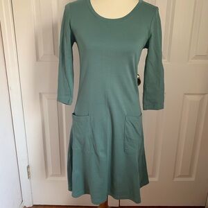 Isaac Mizrahi Live A-Line Dress Green Knit Scoop Neck 3/4 Sleeve XXS Knee Length